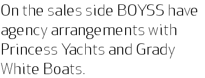 On the sales side BOYSS have agency arrangements with Princess Yachts and Grady White Boats.